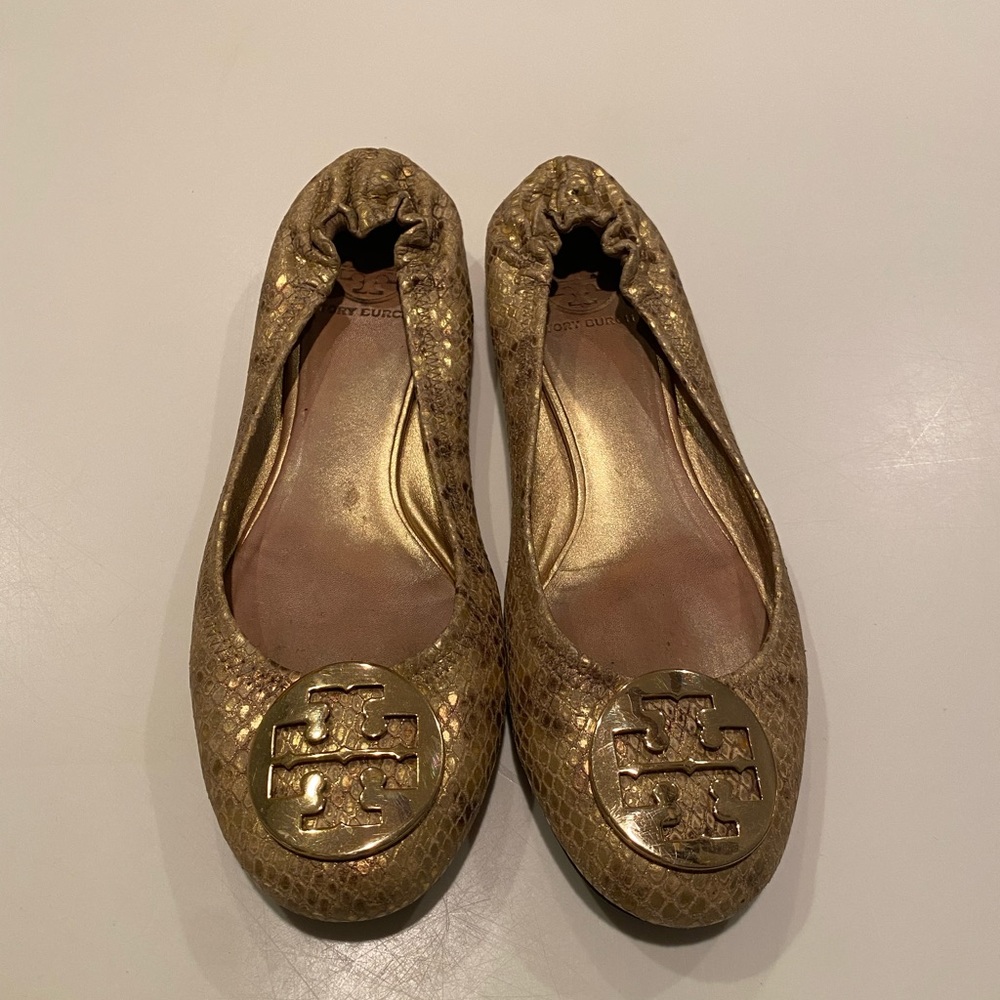 Tory Burch Gold Snakeskin Flats - SIZE 9